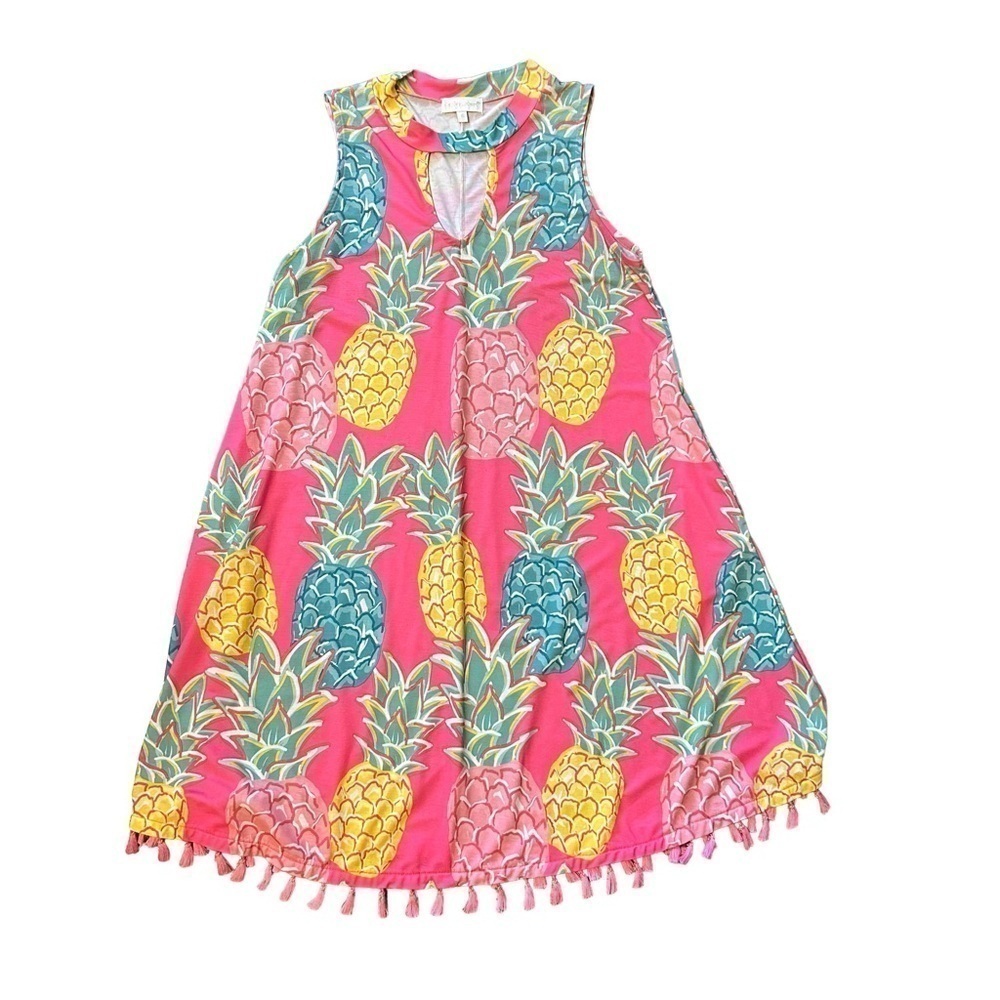 Simply Southern Dress‎ Pineapple Print Pink Yellow Women’s Small EUC Sleeveless